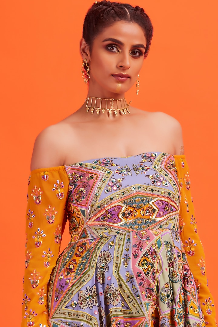 Yellow Modal & Georgette Godet Pant Set by DiyaRajvvir at Pernia's Pop Up Shop
