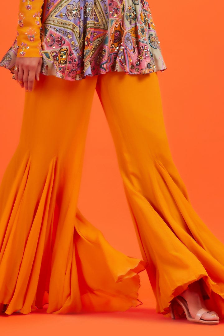 Yellow Modal & Georgette Godet Pant Set by DiyaRajvvir at Pernia's Pop Up Shop