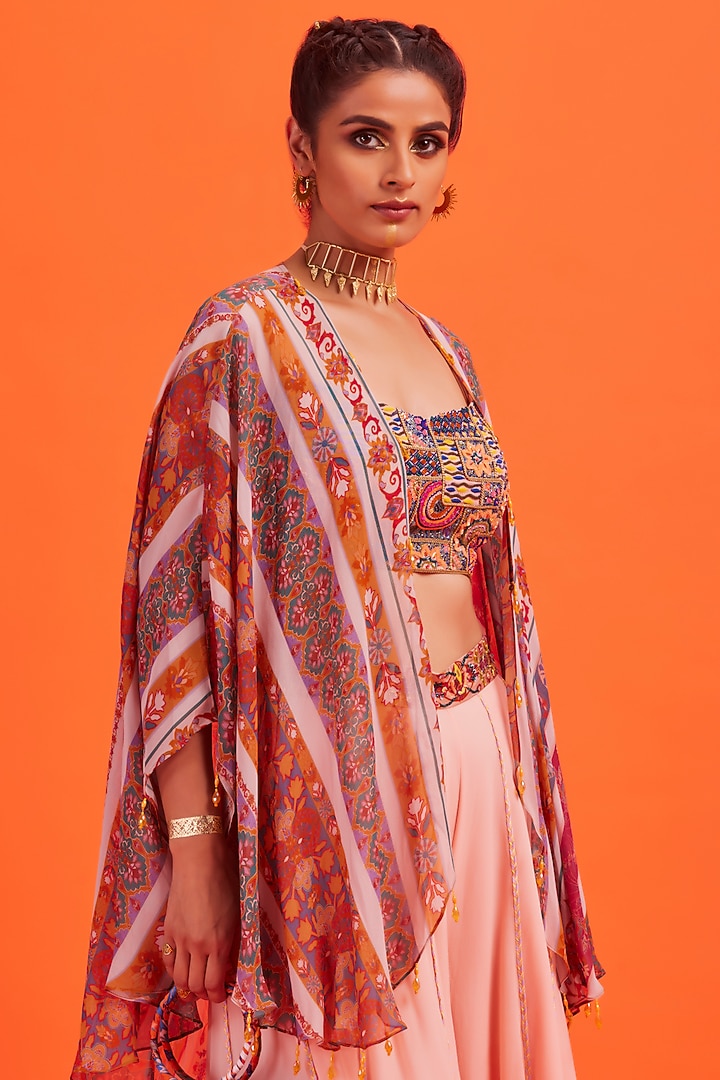 Blush Pink Printed Cape Set by DiyaRajvvir at Pernia's Pop Up Shop