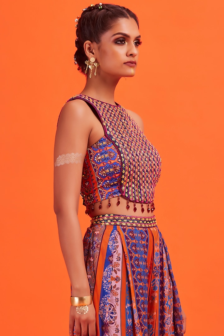 Rust Striped Wedding Sharara Set by DiyaRajvvir at Pernia's Pop Up Shop