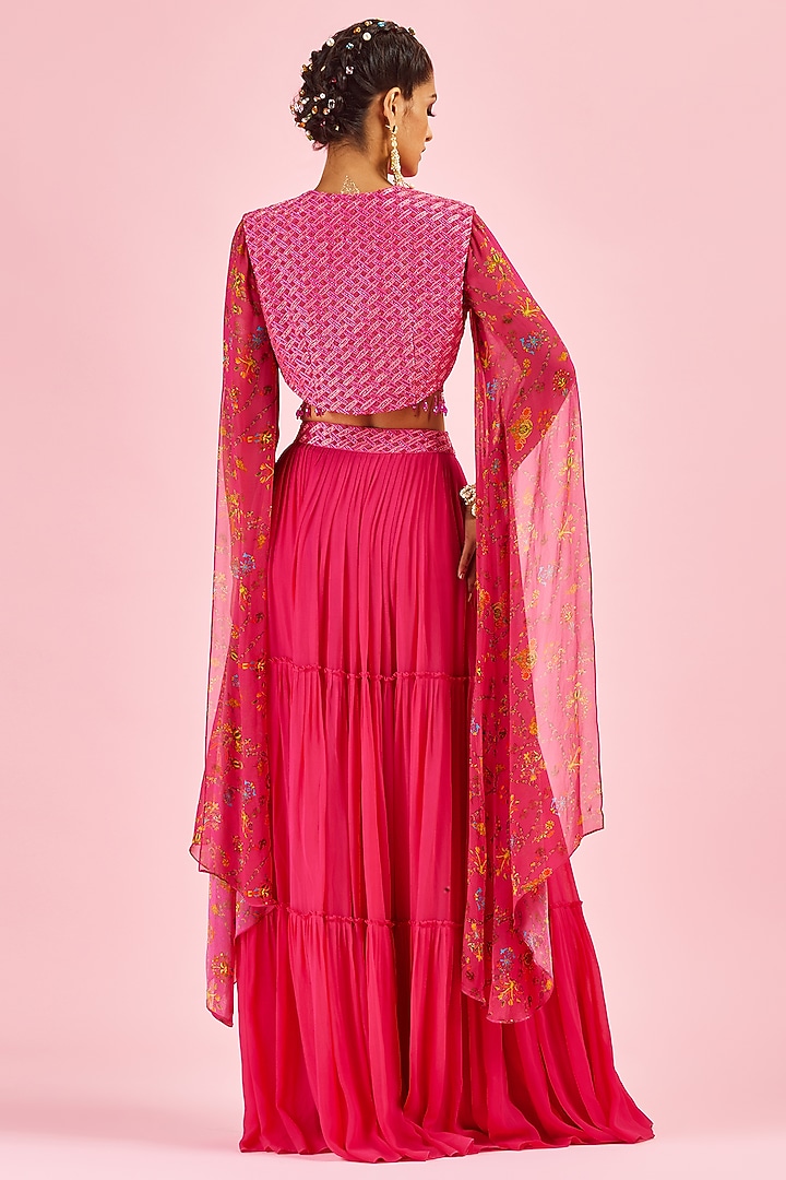 Fuchsia Embroidered Jacket Set by DiyaRajvvir at Pernia's Pop Up Shop