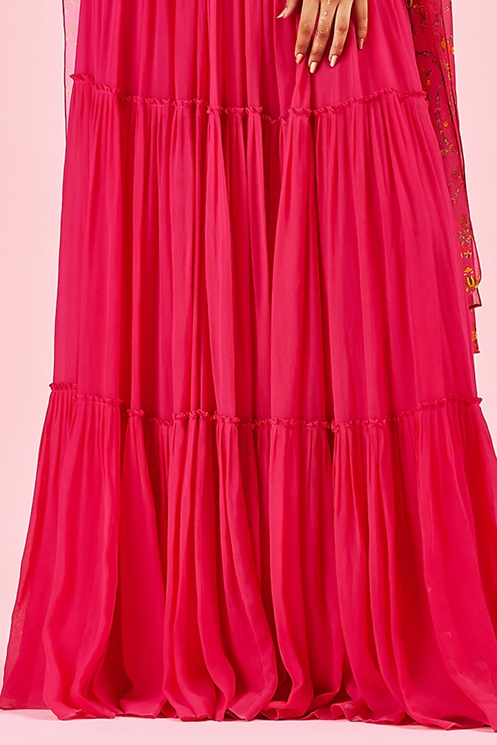 Fuchsia Embroidered Jacket Set by DiyaRajvvir at Pernia's Pop Up Shop
