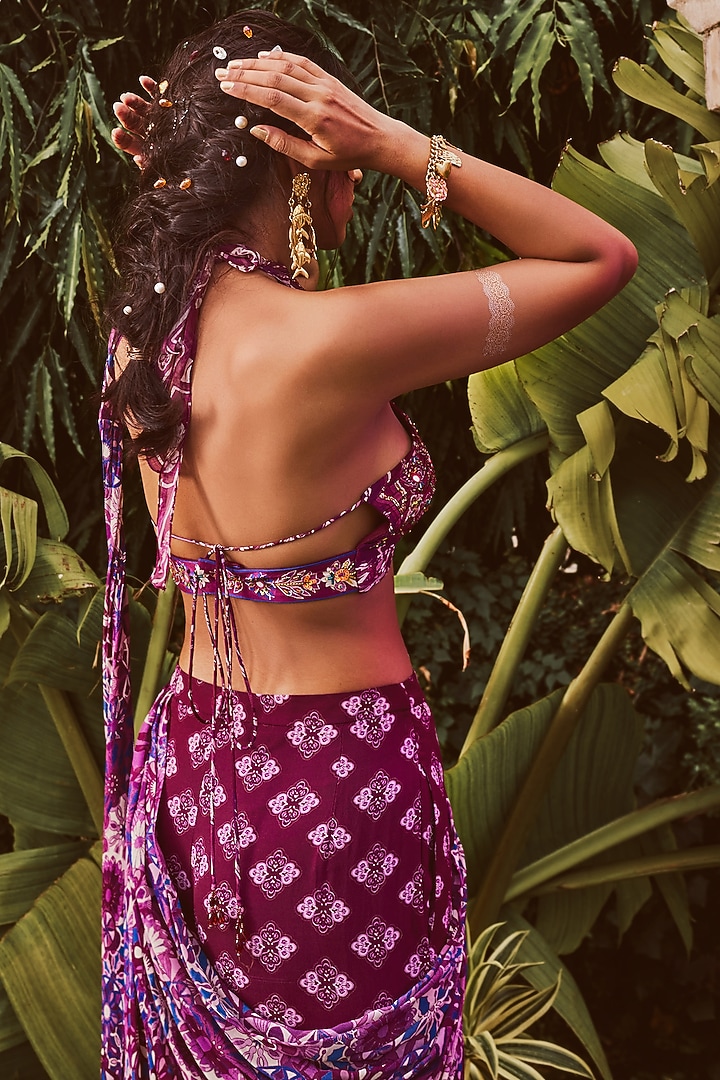 Purple Georgette Jaal Printed & Embroidered Gharara Wedding Saree Set by DiyaRajvvir at Pernia's Pop Up Shop