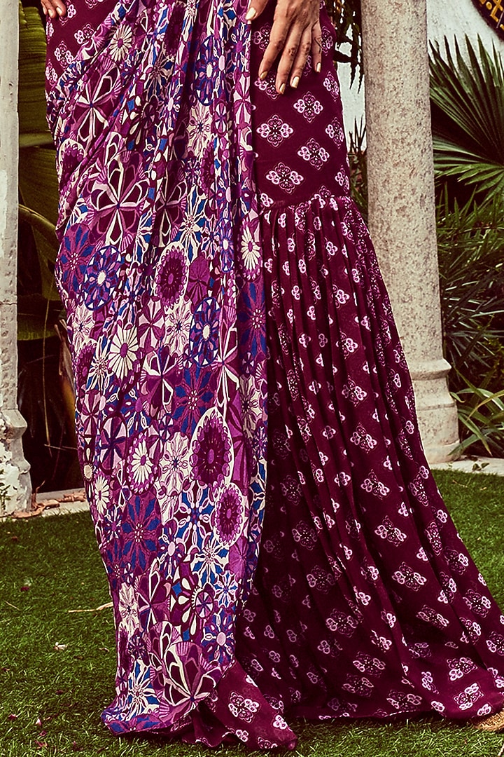 Purple Georgette Jaal Printed & Embroidered Gharara Wedding Saree Set by DiyaRajvvir at Pernia's Pop Up Shop