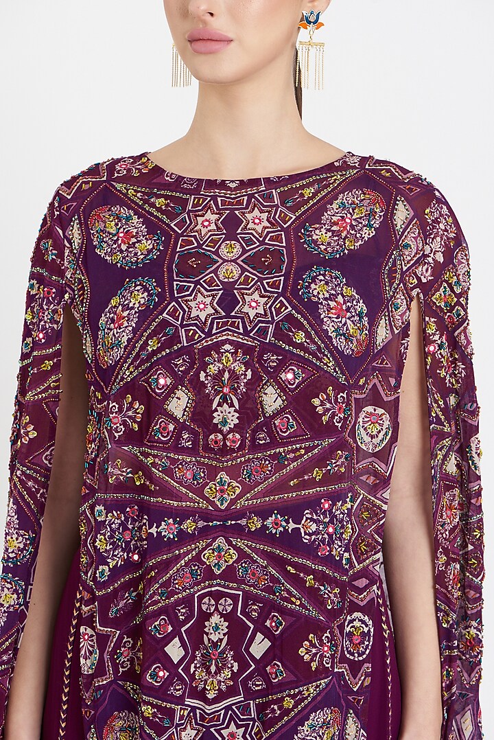 Purple Printed Wedding Sharara Set by DiyaRajvvir at Pernia's Pop Up Shop