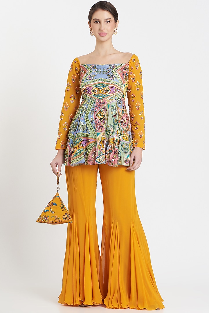 Pastel Yellow Embroidered Pant Set by DiyaRajvvir at Pernia's Pop Up Shop