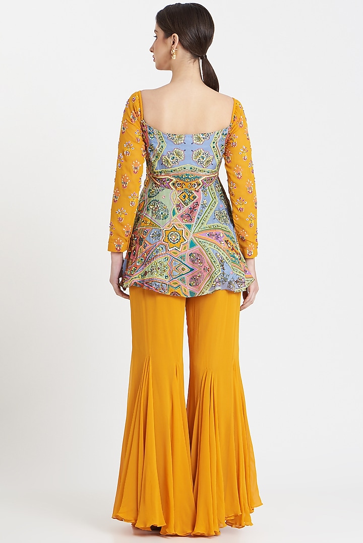 Pastel Yellow Embroidered Pant Set by DiyaRajvvir at Pernia's Pop Up Shop