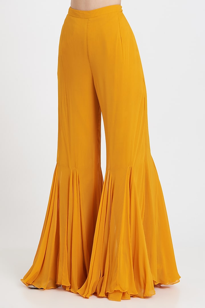 Pastel Yellow Embroidered Pant Set by DiyaRajvvir at Pernia's Pop Up Shop