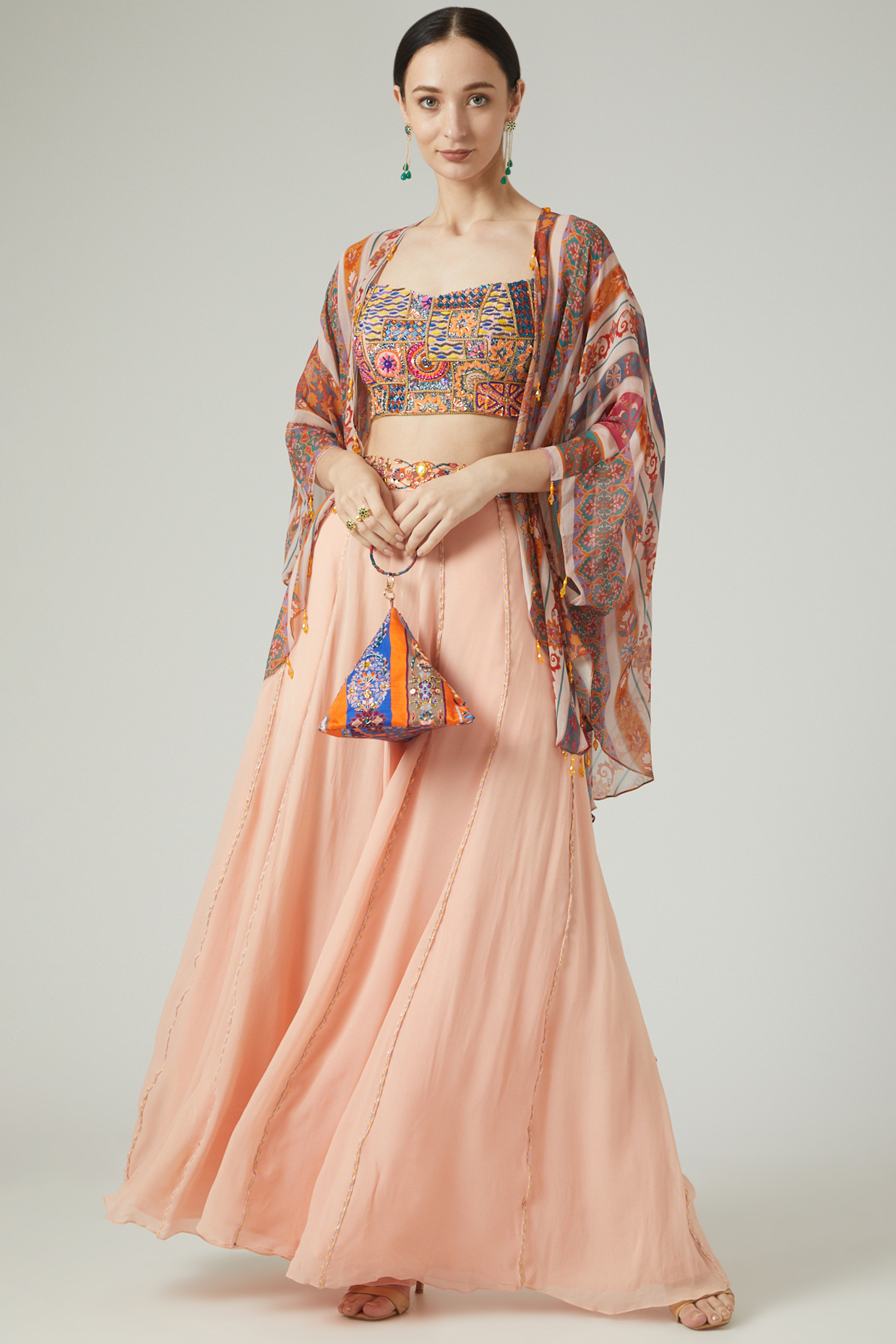 Peach Georgette Wedding Sharara Set by DiyaRajvvir at Pernia's Pop Up Shop