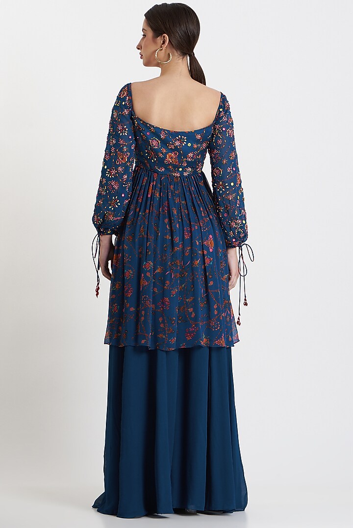 Blue Modal Wedding Sharara Set by DiyaRajvvir at Pernia's Pop Up Shop