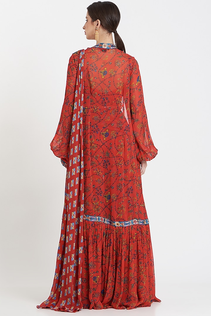 Red Cotton Silk Digital Printed Gharara Wedding Saree Set by DiyaRajvvir at Pernia's Pop Up Shop