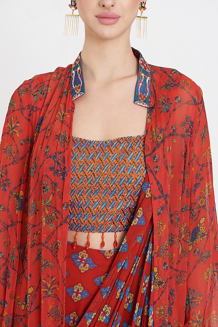 Red Cotton Silk Digital Printed Gharara Wedding Saree Set by DiyaRajvvir at Pernia's Pop Up Shop