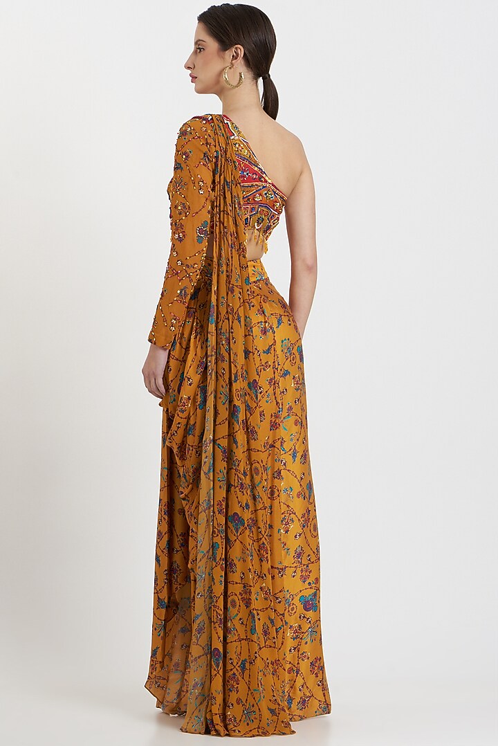 Yellow Printed Dhoti Skirt Set by DiyaRajvvir at Pernia's Pop Up Shop