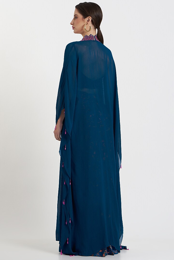 Teal & Fuchsia Crepe Dhoti Skirt Set by DiyaRajvvir at Pernia's Pop Up Shop