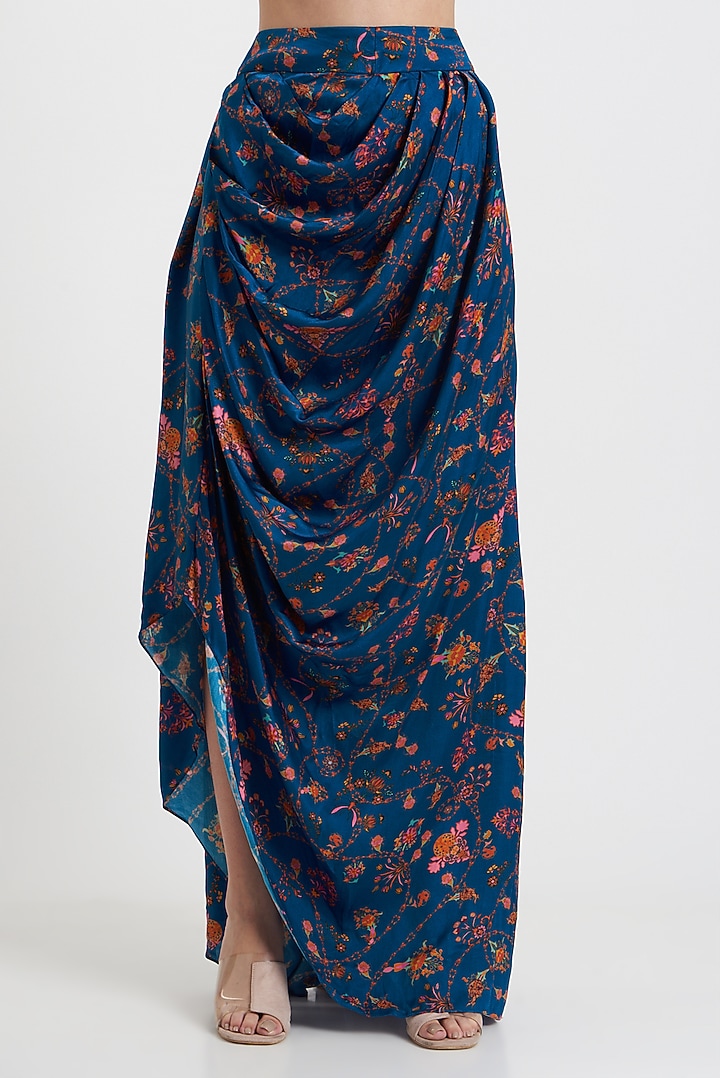 Teal & Fuchsia Crepe Dhoti Skirt Set by DiyaRajvvir at Pernia's Pop Up Shop
