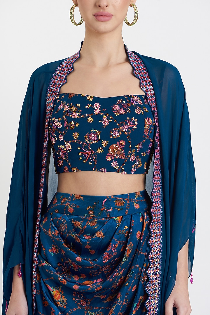 Teal & Fuchsia Crepe Dhoti Skirt Set by DiyaRajvvir at Pernia's Pop Up Shop