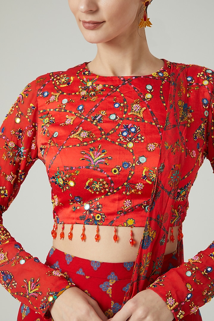 Red Georgette Digital Printed Gharara Wedding Saree Set by DiyaRajvvir at Pernia's Pop Up Shop