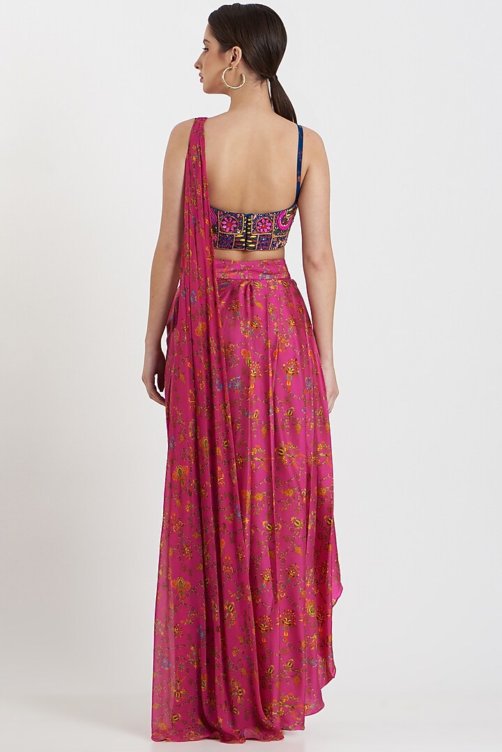Pink Printed Dhoti Skirt Set by DiyaRajvvir at Pernia's Pop Up Shop