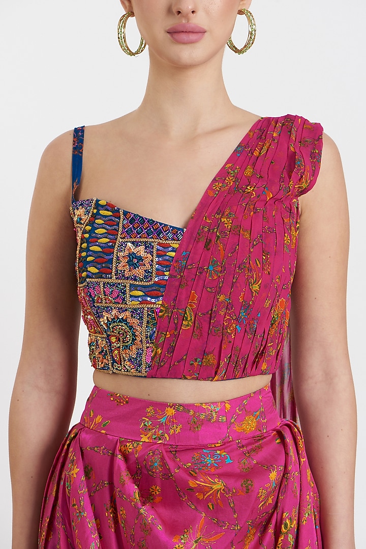 Pink Printed Dhoti Skirt Set by DiyaRajvvir at Pernia's Pop Up Shop