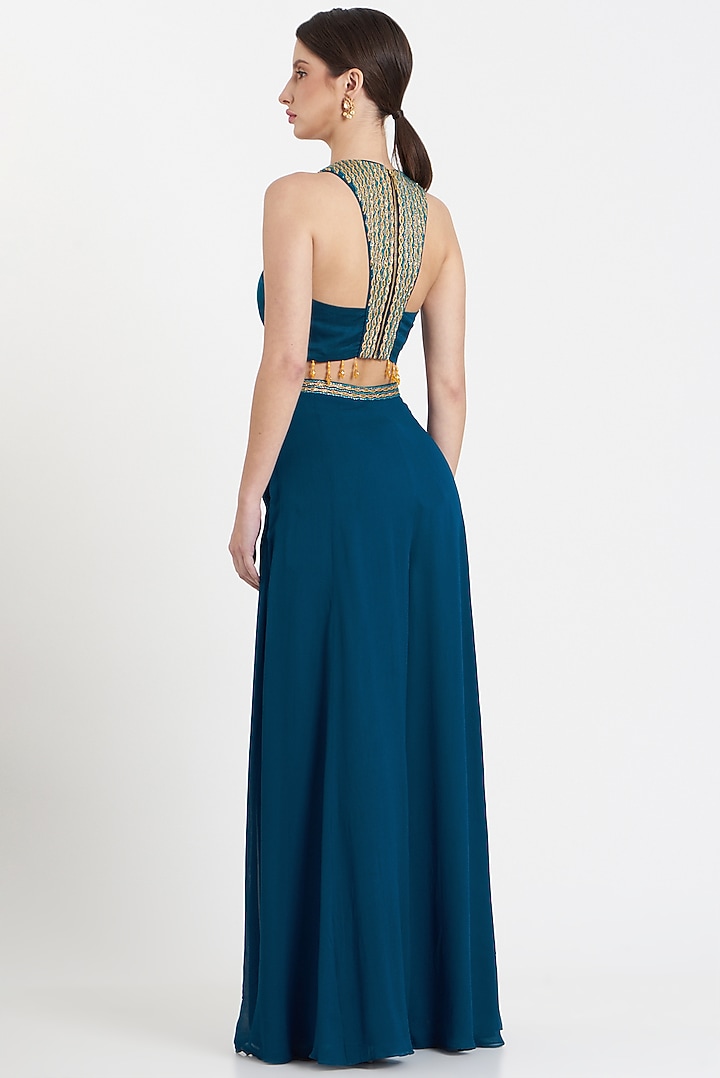 Blue Georgette Pant Set by DiyaRajvvir at Pernia's Pop Up Shop