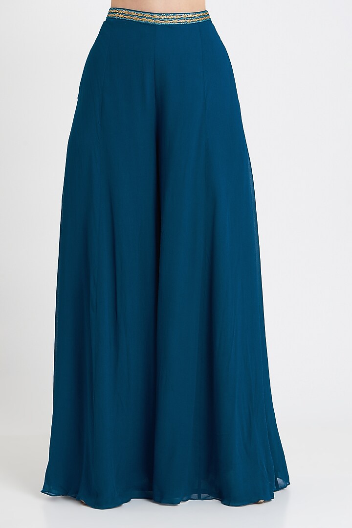 Blue Georgette Pant Set by DiyaRajvvir at Pernia's Pop Up Shop