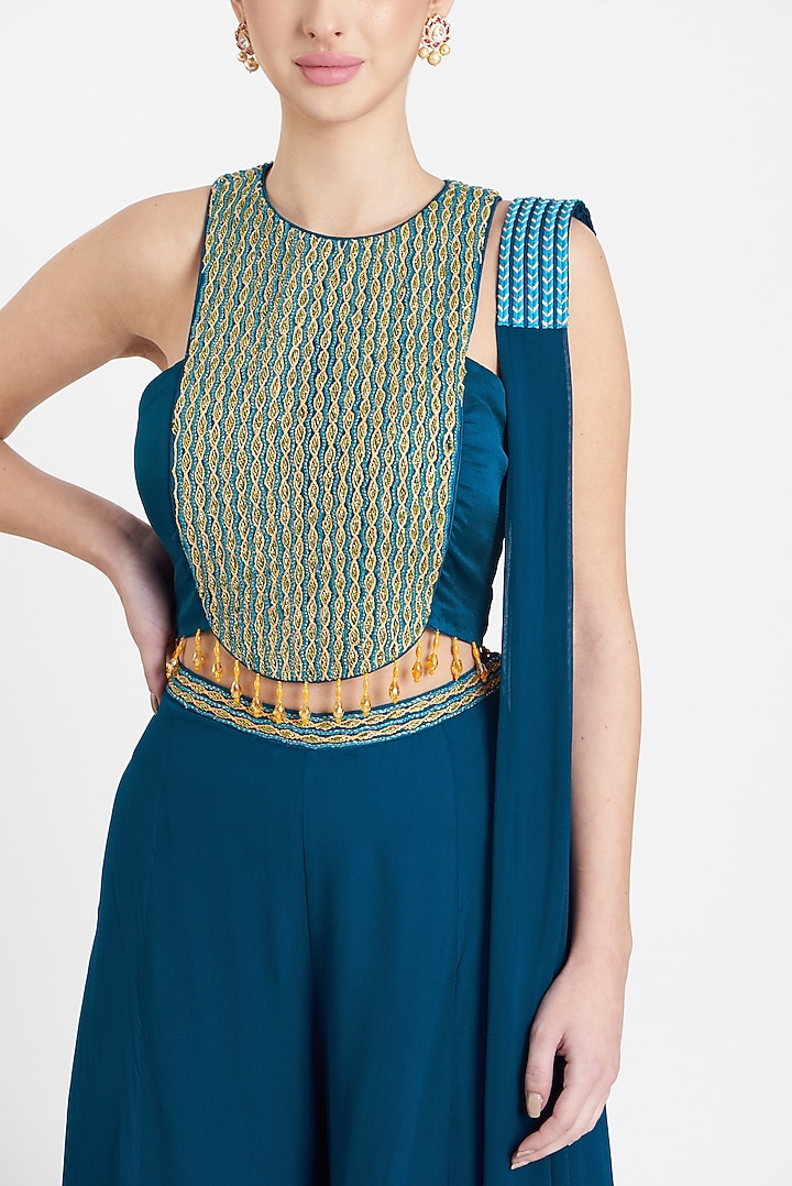Blue Georgette Pant Set by DiyaRajvvir at Pernia's Pop Up Shop