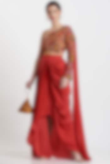 Red & Yellow Modal Dhoti Skirt Set by DiyaRajvvir at Pernia's Pop Up Shop