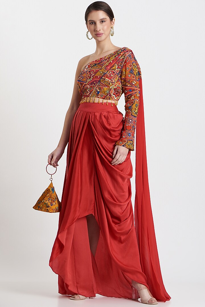 Red & Yellow Modal Dhoti Skirt Set by DiyaRajvvir at Pernia's Pop Up Shop