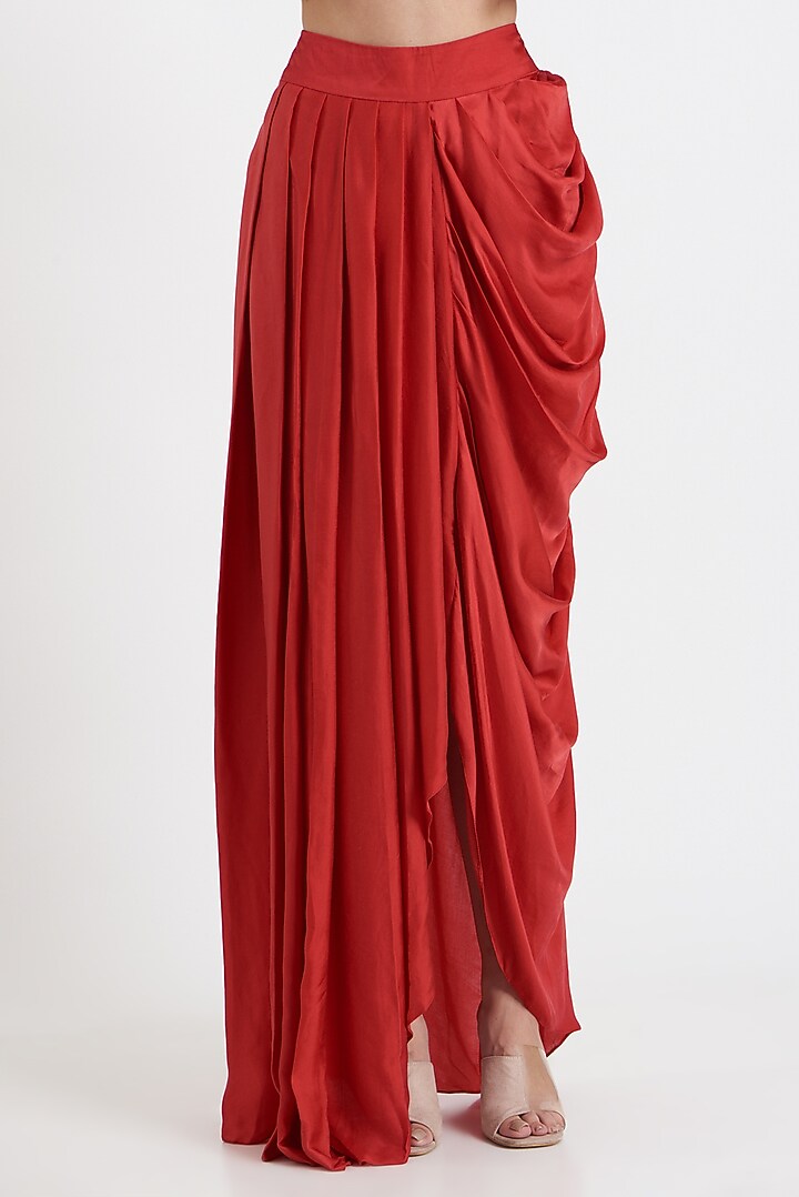 Red & Yellow Modal Dhoti Skirt Set by DiyaRajvvir at Pernia's Pop Up Shop