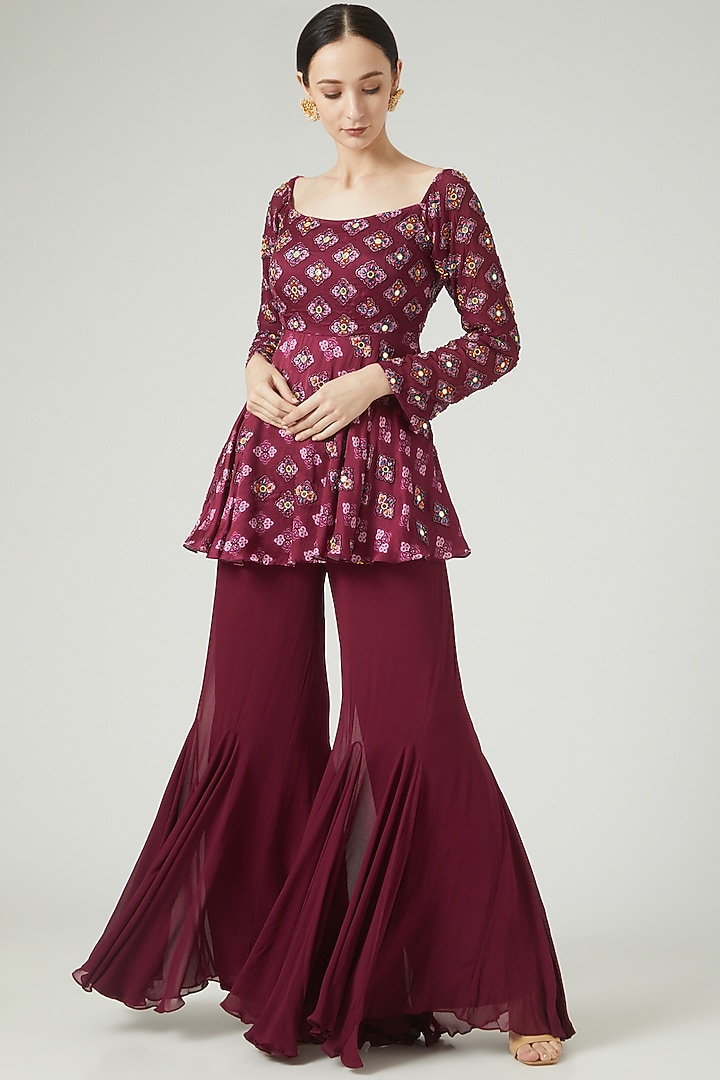 Purple Modal Embroidered Pant Set by DiyaRajvvir at Pernia's Pop Up Shop