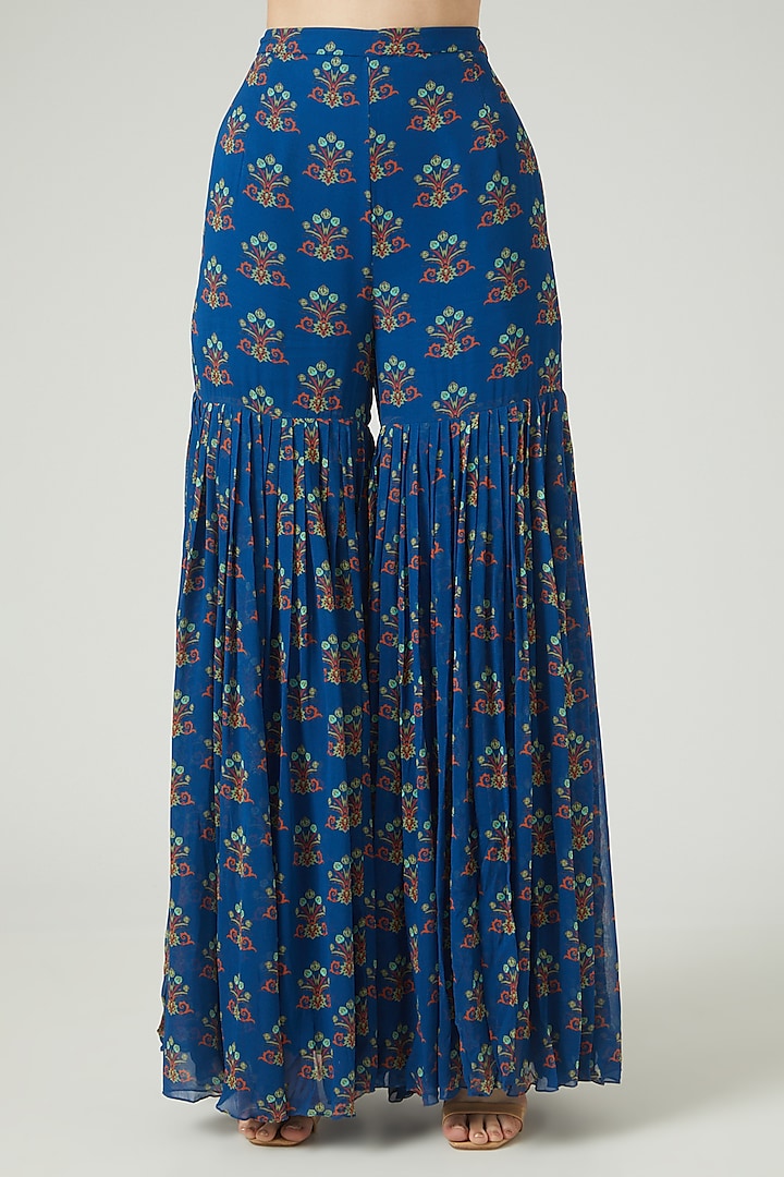 Teal & Fuchsia Printed Gharara Set by DiyaRajvvir at Pernia's Pop Up Shop