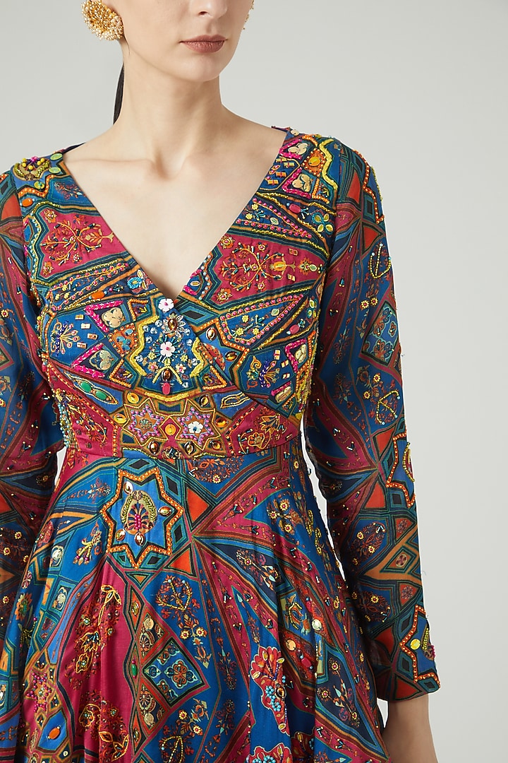 Teal & Fuchsia Printed Gharara Set by DiyaRajvvir at Pernia's Pop Up Shop