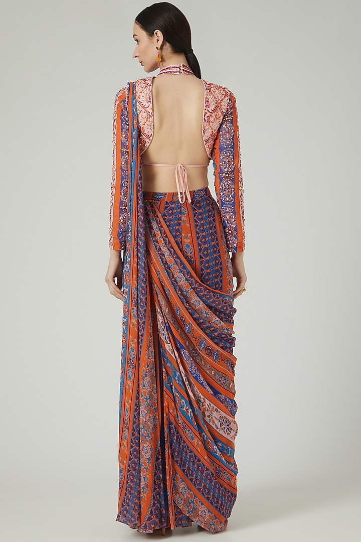 Rust Georgette Printed Gharara Wedding Saree Set by DiyaRajvvir at Pernia's Pop Up Shop