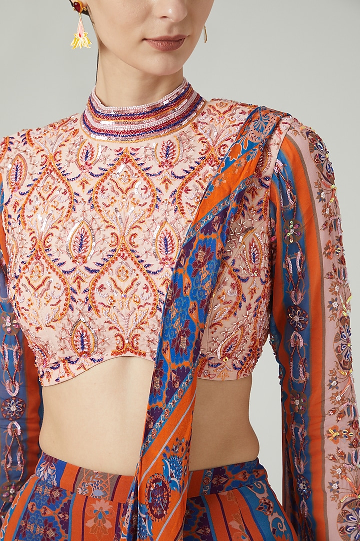 Rust Georgette Printed Gharara Wedding Saree Set by DiyaRajvvir at Pernia's Pop Up Shop