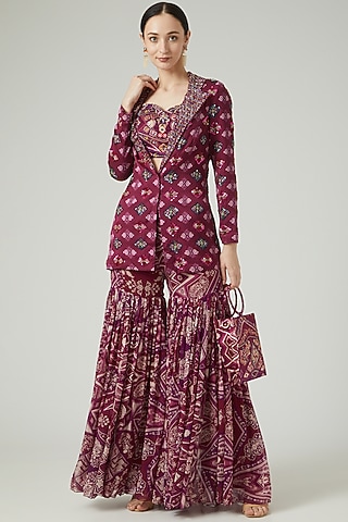 Purple Georgette Gharara Set by DiyaRajvvir