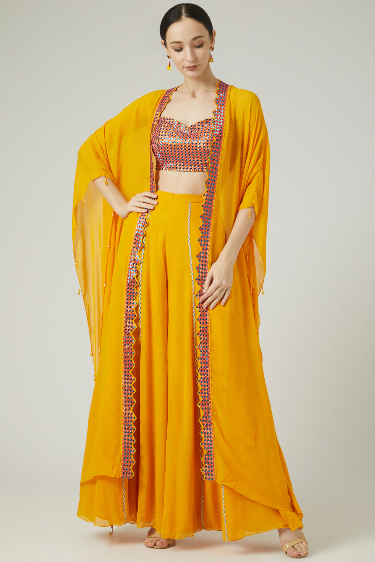 Yellow Georgette Wedding Sharara Set by DiyaRajvvir at Pernia's Pop Up Shop
