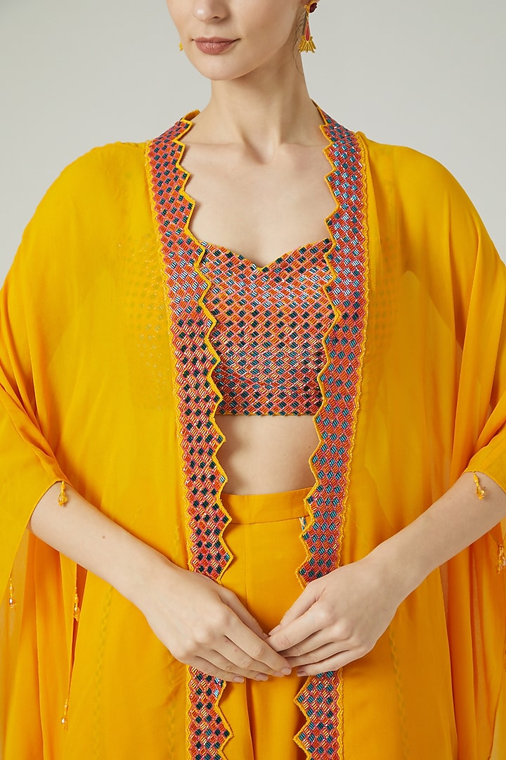 Yellow Georgette Wedding Sharara Set by DiyaRajvvir at Pernia's Pop Up Shop