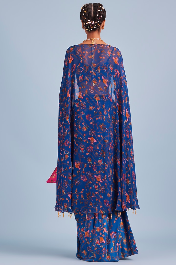 Blue Printed Cape Set by DiyaRajvvir at Pernia's Pop Up Shop
