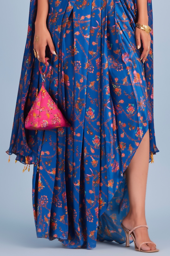 Blue Printed Cape Set by DiyaRajvvir at Pernia's Pop Up Shop