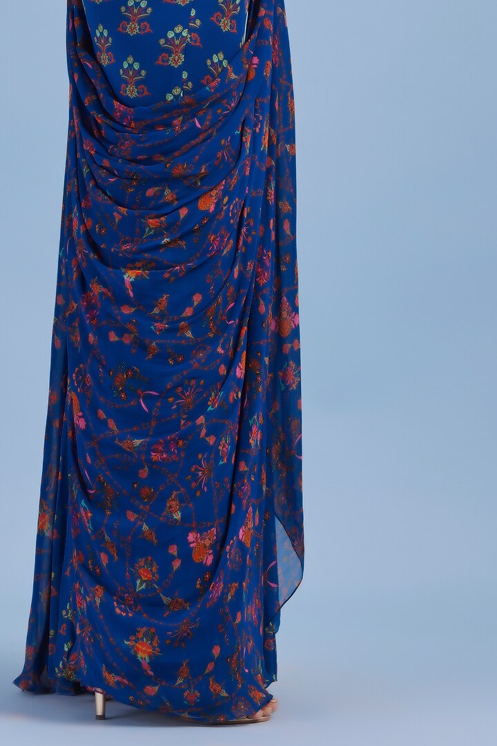 Blue Georgette Printed & Embroidered Gharara Wedding Saree Set by DiyaRajvvir at Pernia's Pop Up Shop