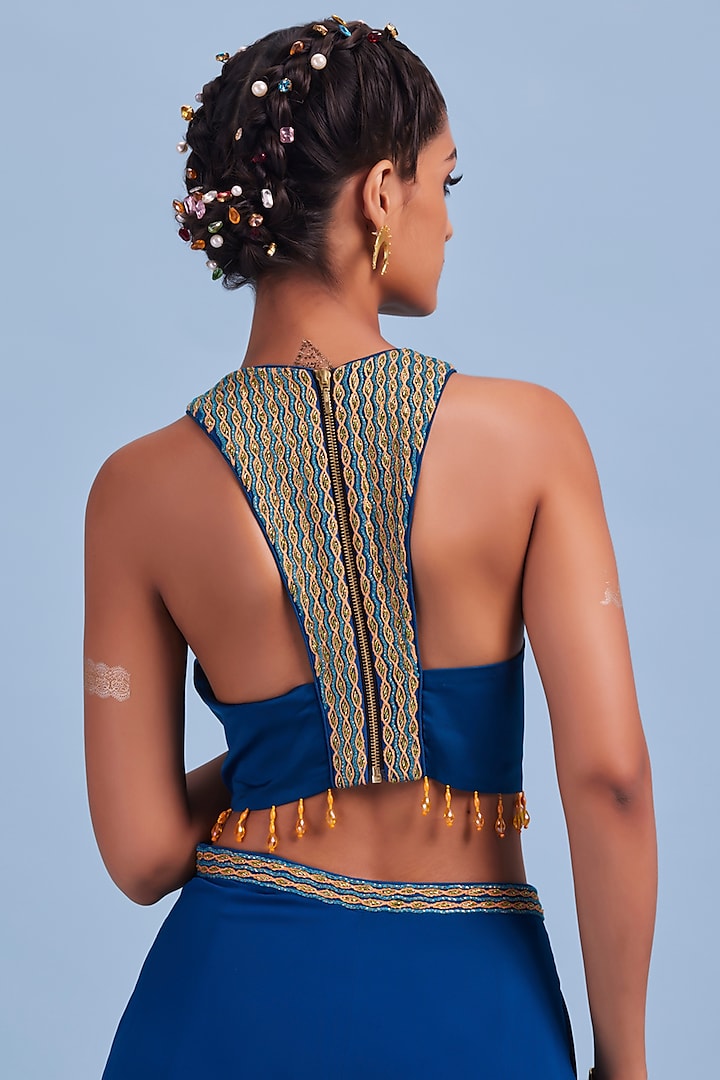 Blue Modal & Georgette Pant Set by DiyaRajvvir at Pernia's Pop Up Shop