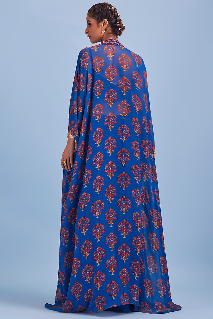 Blue Cape Set With Print by DiyaRajvvir at Pernia's Pop Up Shop