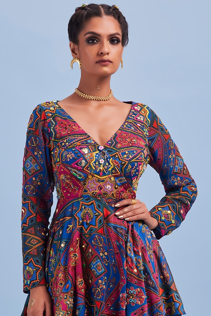 Blue Printed Gharara Set by DiyaRajvvir at Pernia's Pop Up Shop