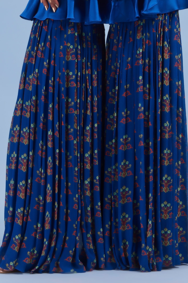 Blue Printed Gharara Set by DiyaRajvvir at Pernia's Pop Up Shop