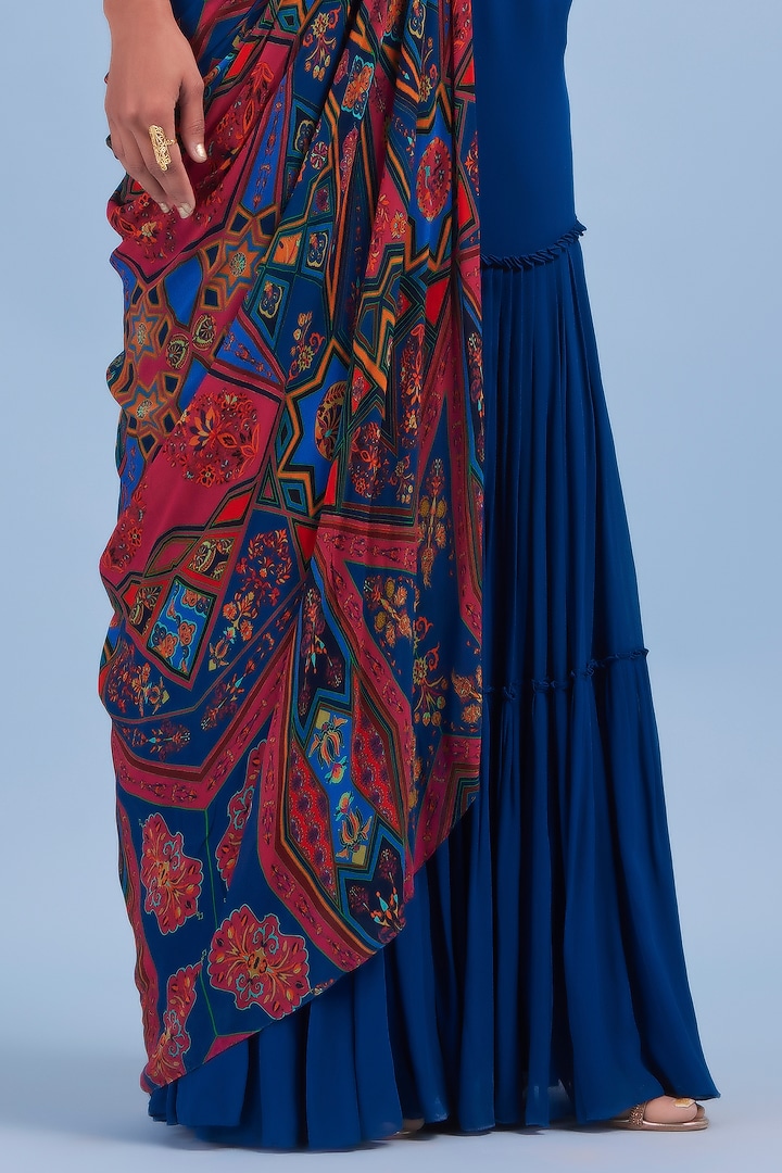 Blue Georgette Printed Gharara Wedding Saree Set by DiyaRajvvir at Pernia's Pop Up Shop