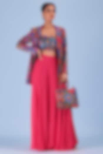 Fuchsia Printed Blazer Set by DiyaRajvvir at Pernia's Pop Up Shop
