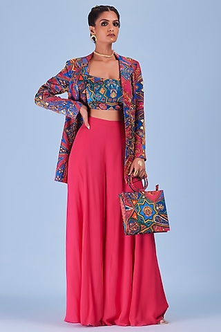 Fuchsia Georgette Sharara Set by DiyaRajvvir