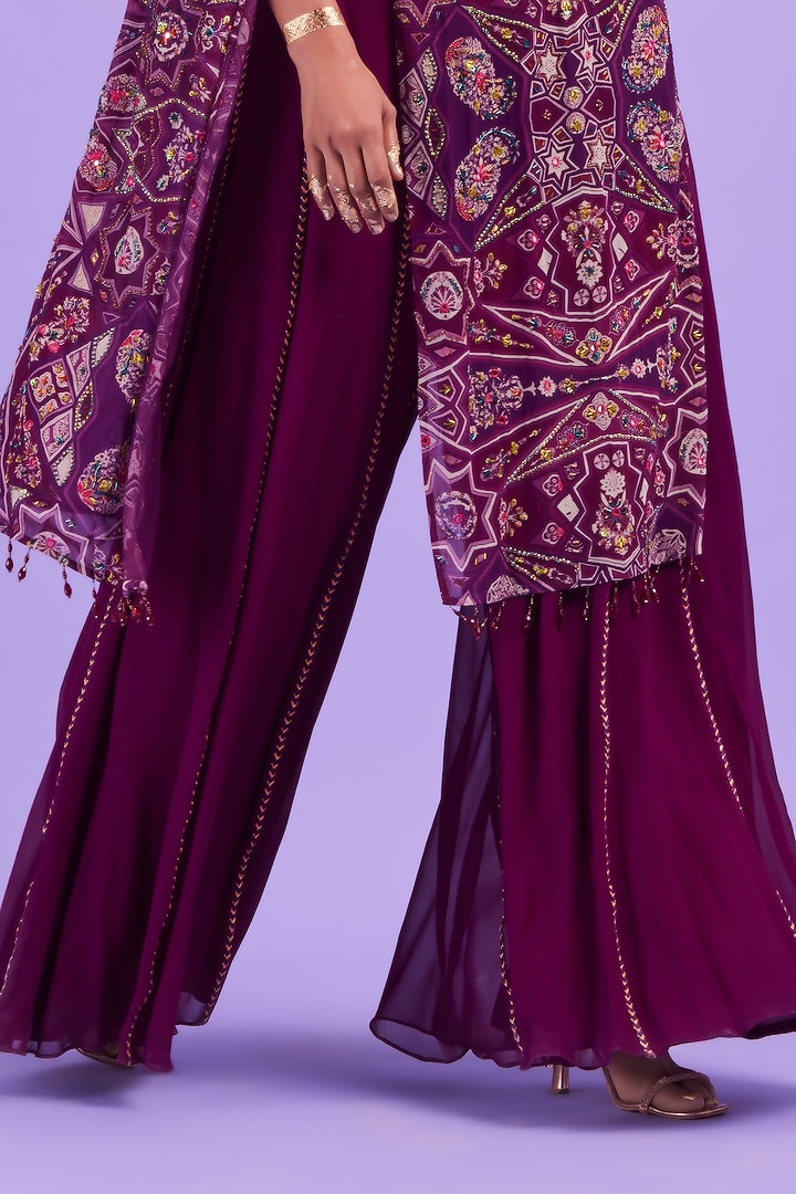 Purple Embroidered Cape Set by DiyaRajvvir at Pernia's Pop Up Shop