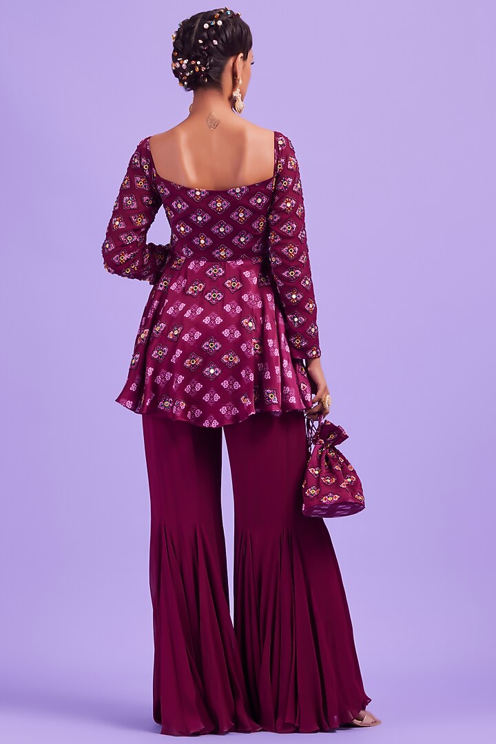 Purple Modal & Georgette Godet Pant Set by DiyaRajvvir at Pernia's Pop Up Shop