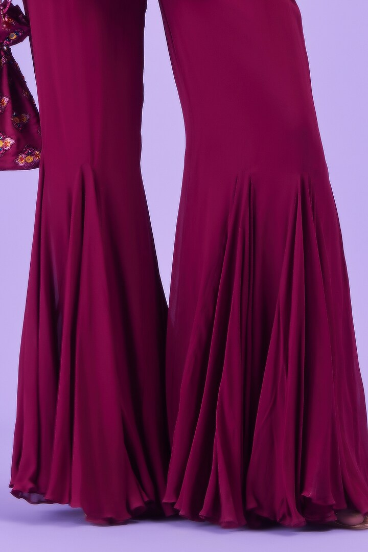Purple Modal & Georgette Godet Pant Set by DiyaRajvvir at Pernia's Pop Up Shop